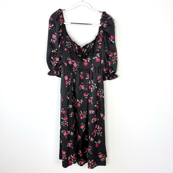 NWT For Love & Lemons Black Floral Midi Dress - Picture 2 of 8